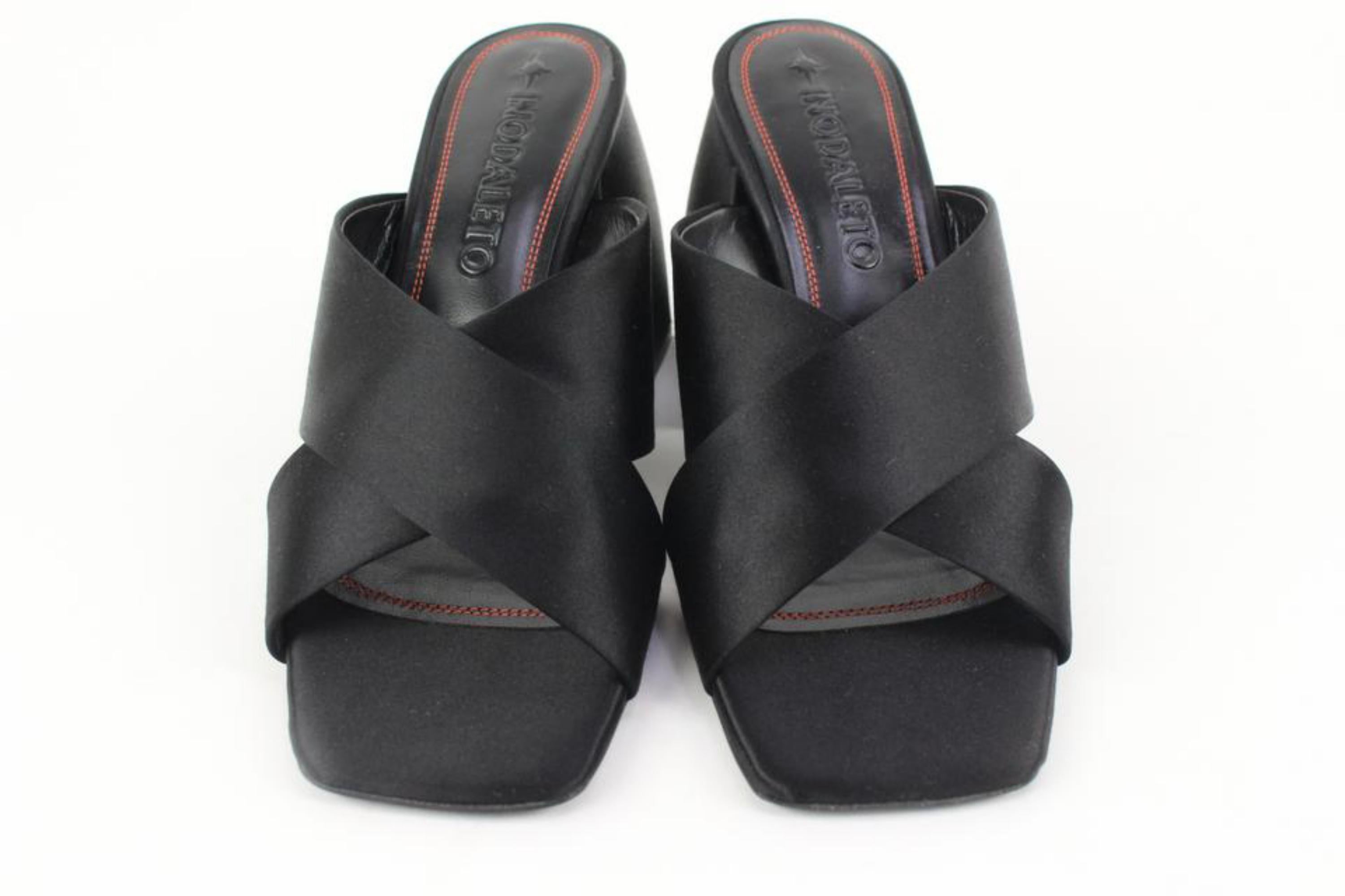 Nodaleto Size 39 Black Satin Bulla Banks Block Heel Sandals 5n52a For Sale 6