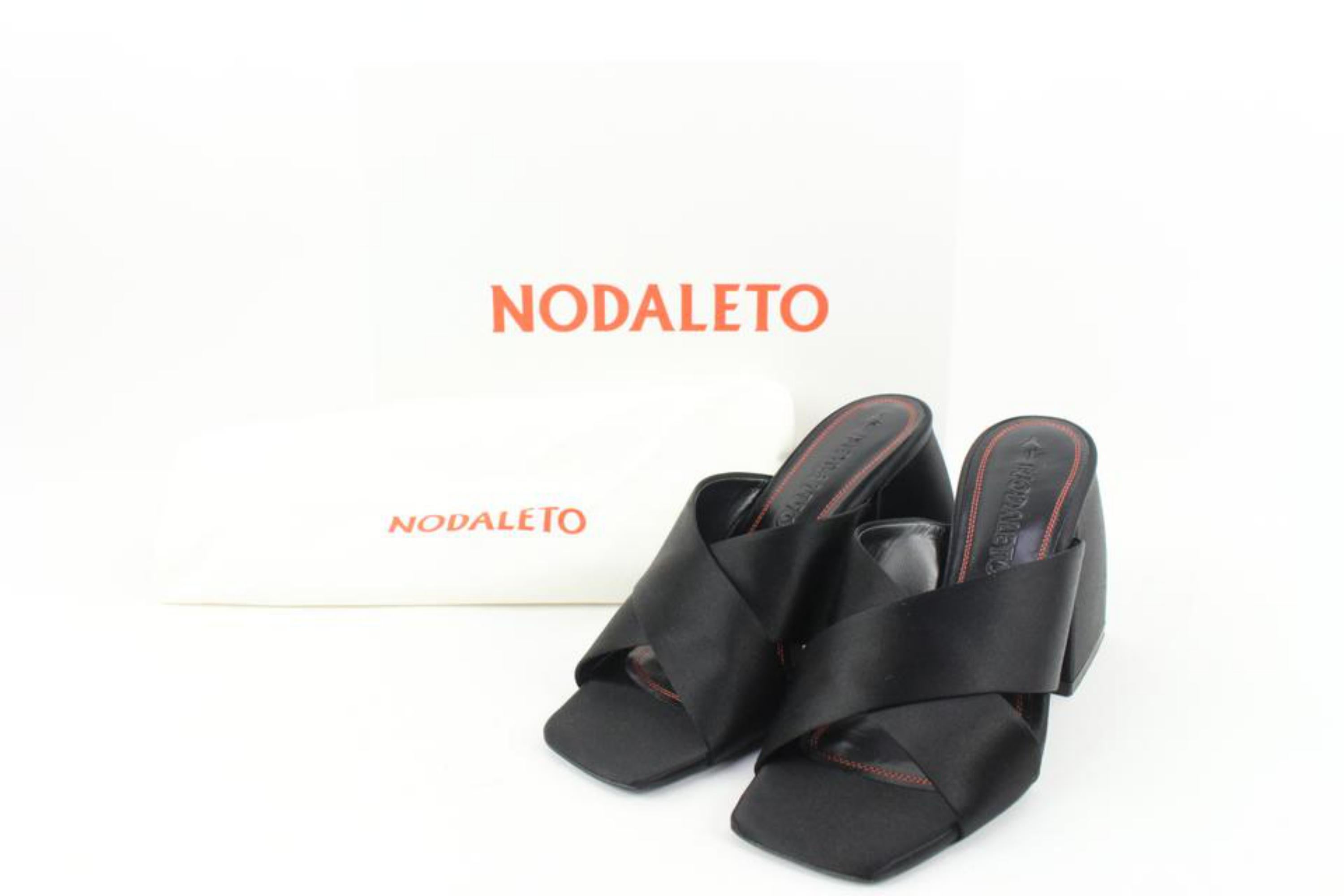 Nodaleto - Sandales à talons bloc en satin noir Bulla Banks 5n52a, taille 39 en vente 7