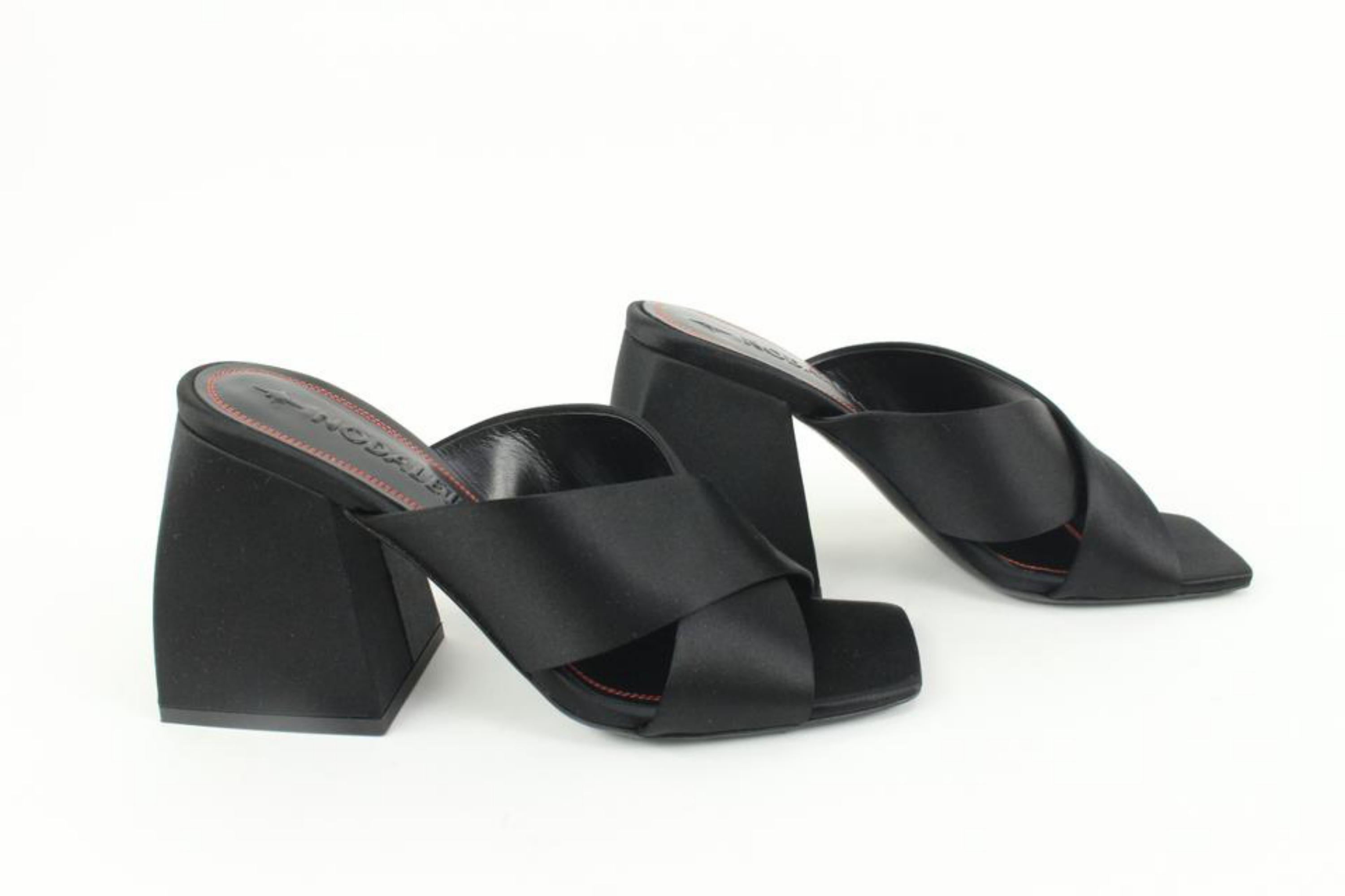 Nodaleto Size 39 Black Satin Bulla Banks Block Heel Sandals 5n52a For Sale 3