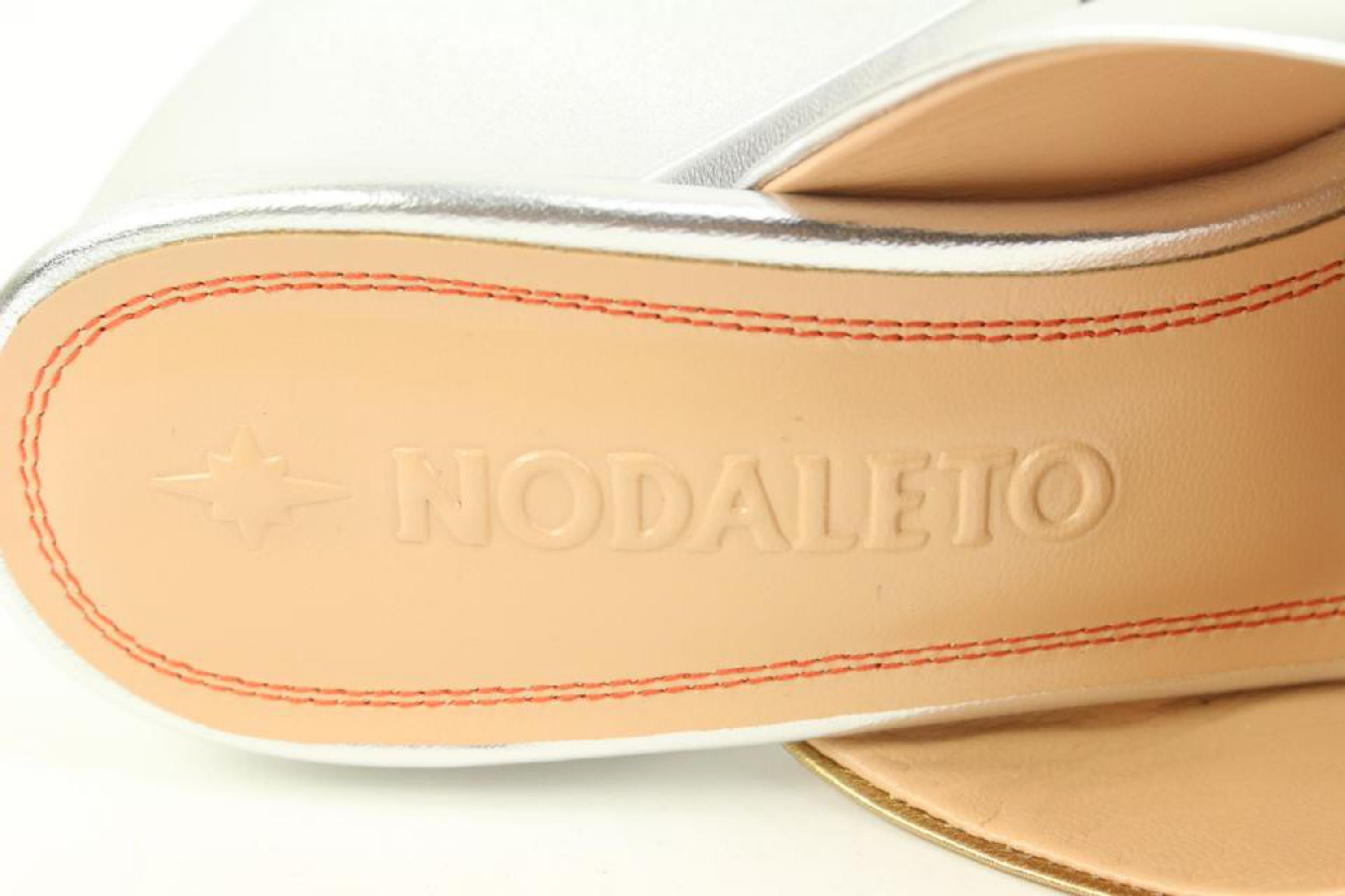 Nodaleto - Sandales à talons bloc Bulla Banks en cuir argenté et or, taille 39, 8no34 en vente 6