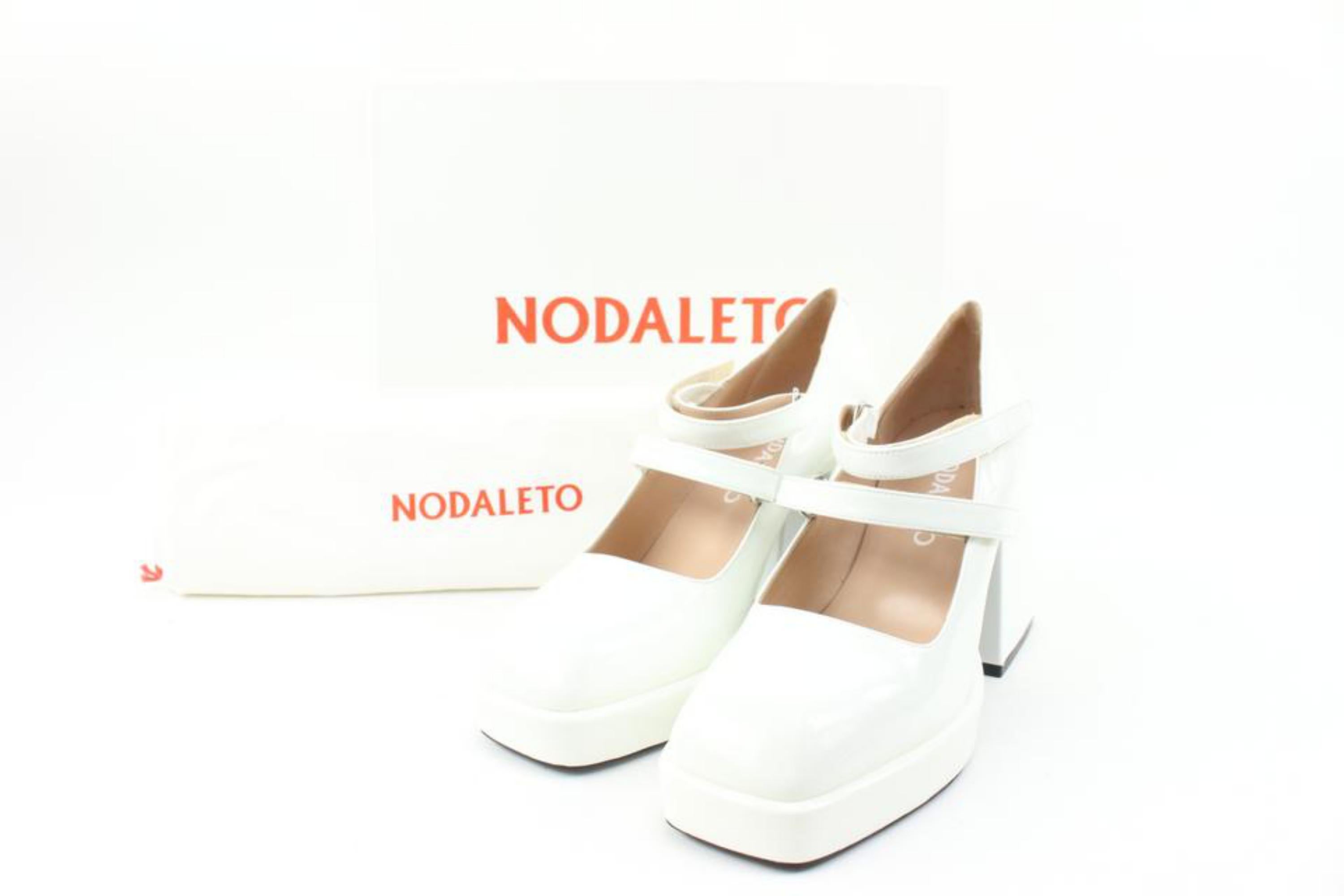 White Nodaleto Size 40 Ceramic Patent Leather Bulla Babies Platforms 47n321s For Sale