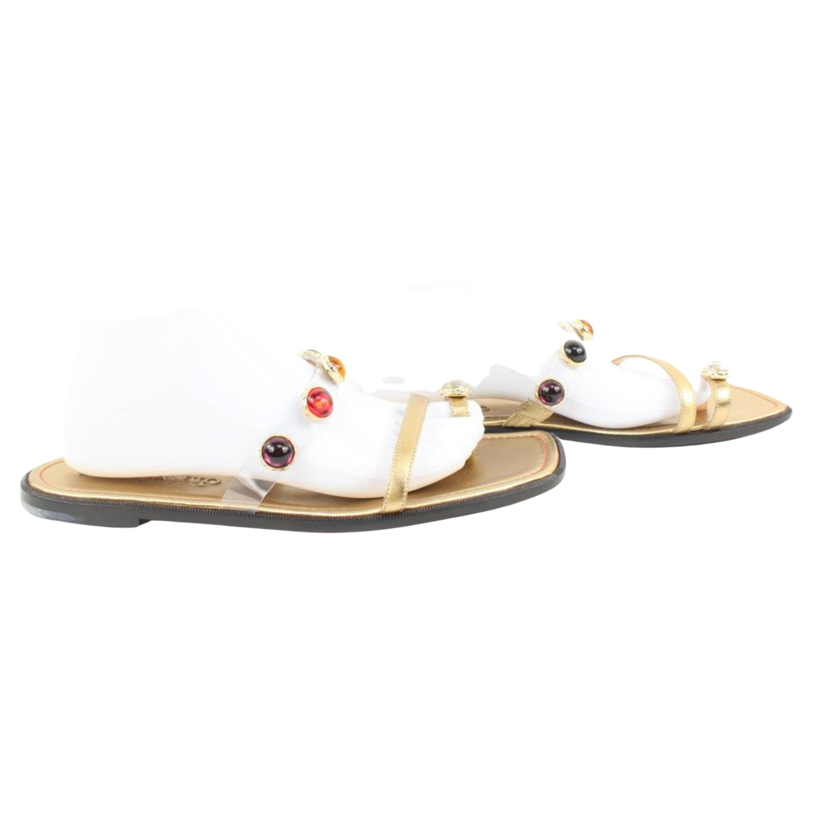 Nodaleto Sz 40 $735  Bulla Salem Flat Jeweled Gold Sandals 46n321s