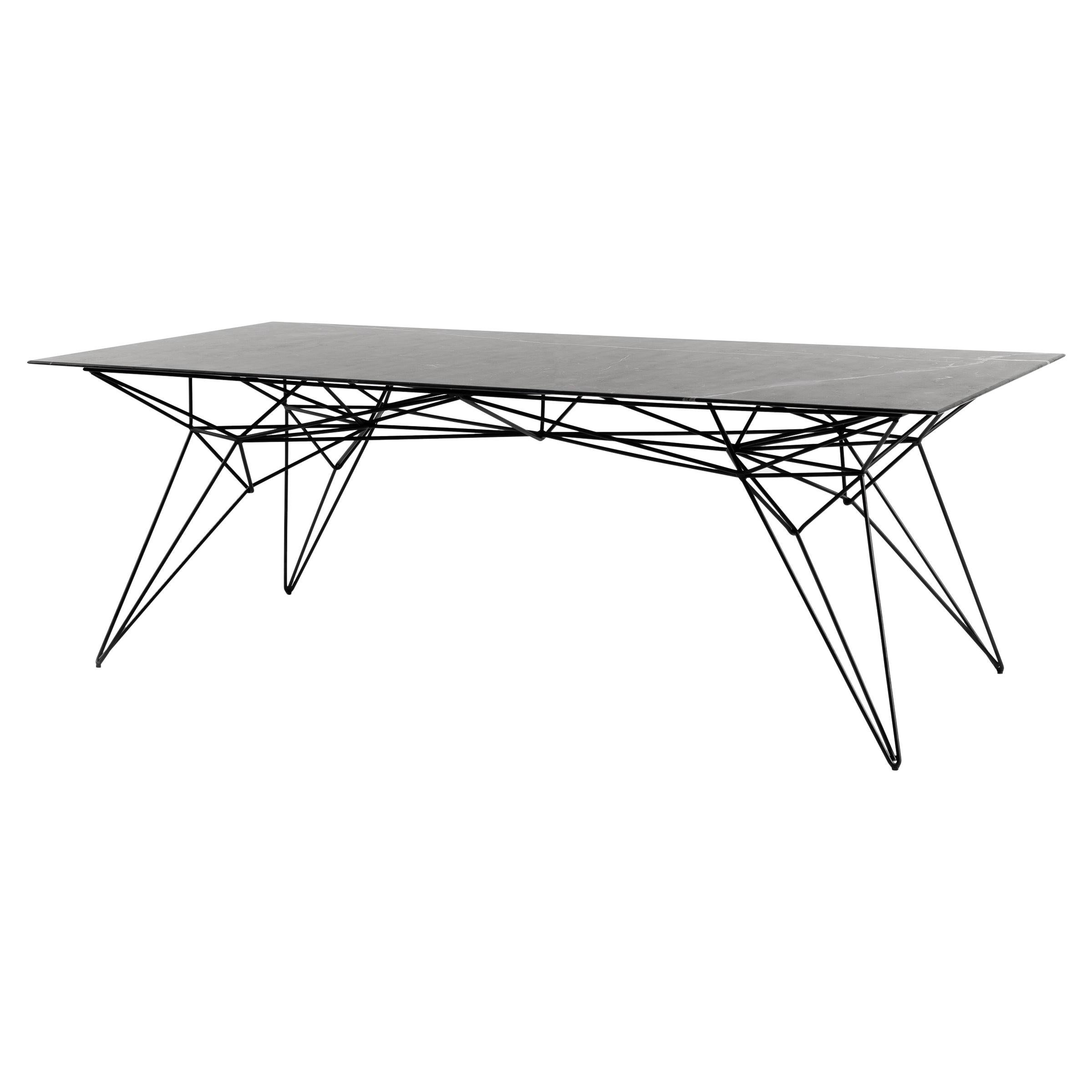 21st Century Modern Marble top and Wire Steel frame Dining Table in Black