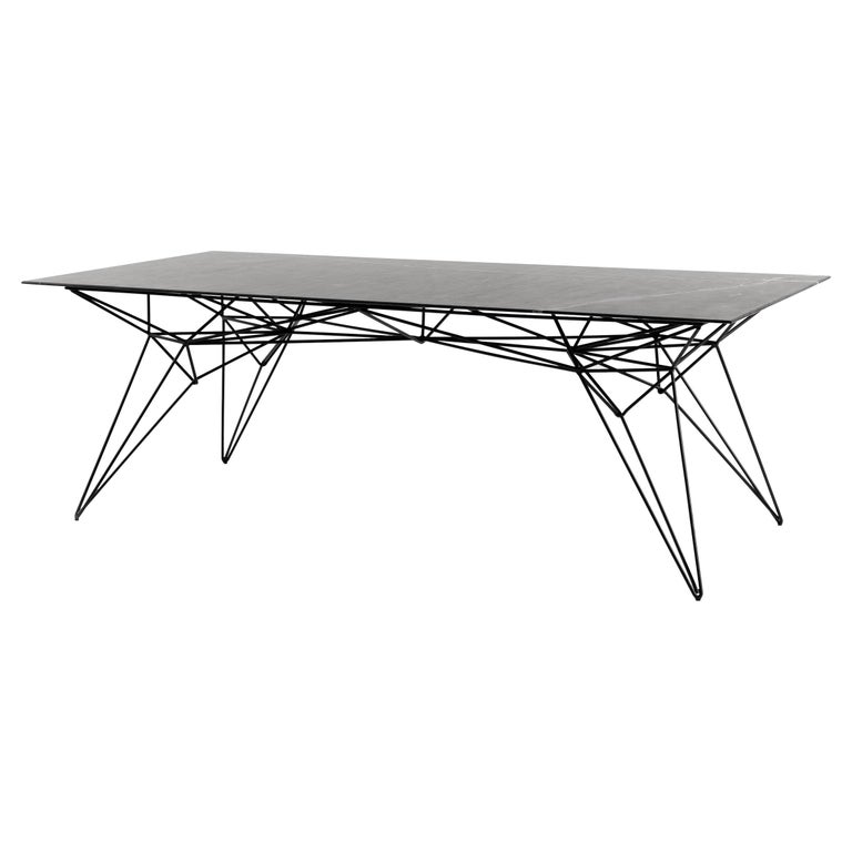 21st Century Modern Marble top and Wire Steel frame Dining Table in