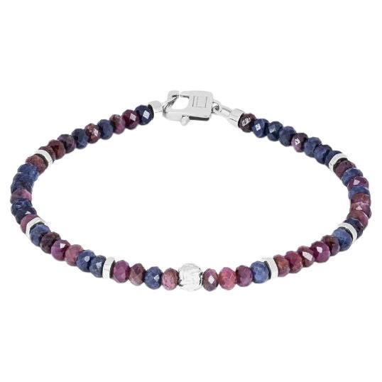 Nodo-Armband mit roten und blauen Saphiren und Sterlingsilber, Größe XS