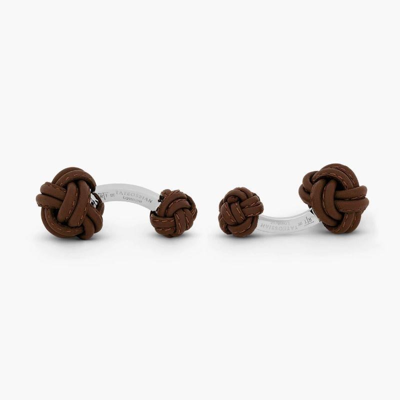 Nodo Pelle Cufflinks in Brown Leather

Reminiscent of the classic silk knot cufflinks, this style has been created from genuine Italian leather, hand wrapped into a Chinese knot. Each hand wrapped knot has luxuriously hand stitched detailing on the