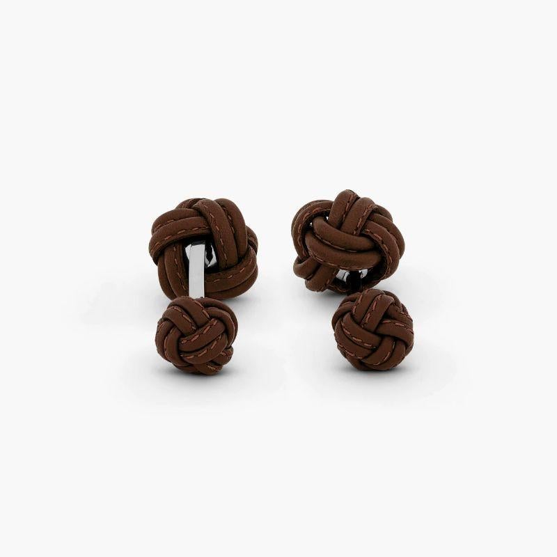 Nodo Pelle Cufflinks in Brown Leather In New Condition For Sale In Fulham business exchange, London