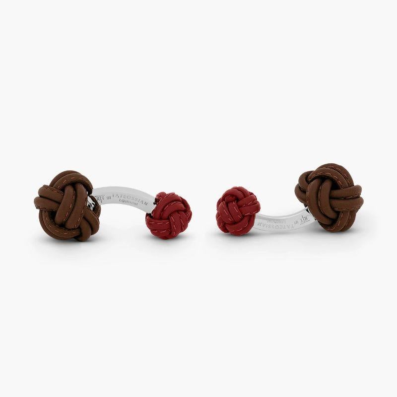 Nodo Pelle Cufflinks in Brown & Red Leather

Reminiscent of the classic silk knot cufflinks, this style has been created from genuine Italian leather, hand wrapped into a Chinese knot. Each hand wrapped knot has luxuriously hand stitched detailing