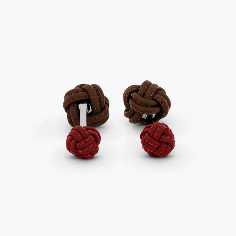 Nodo Pelle Cufflinks in Brown & Red Leather In New Condition For Sale In Fulham business exchange, London