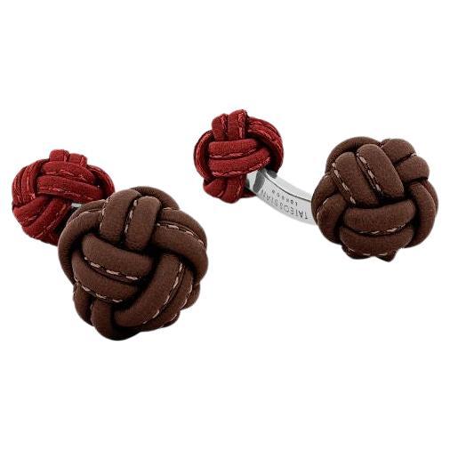 Nodo Pelle Cufflinks in Brown & Red Leather For Sale