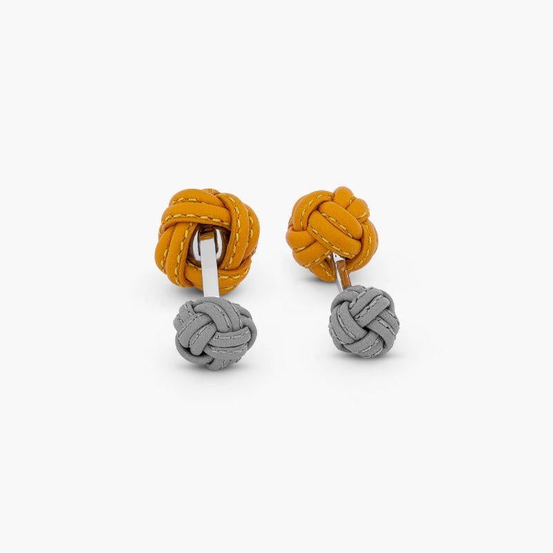 Nodo Pelle Cufflinks in Yellow & Grey Leather In New Condition For Sale In Fulham business exchange, London
