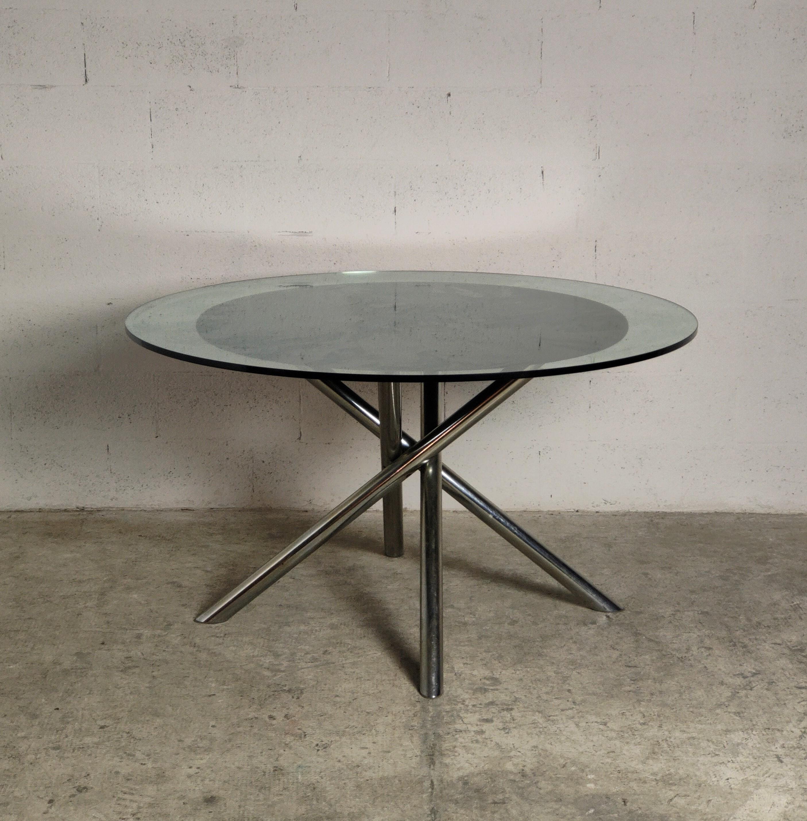 Mid-Century Modern Nodo Round Glass Table by Carlo Bartoli for Tisettanta 1970s