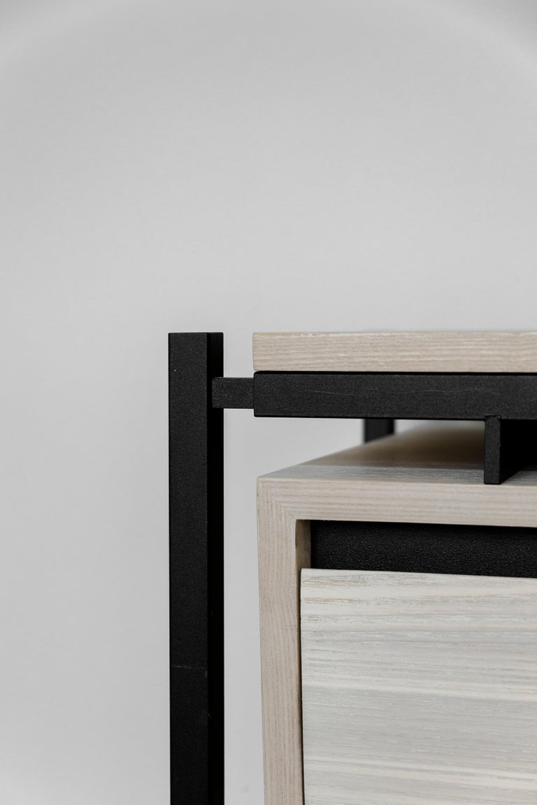 Nodo Steel and White Oak Veneer Nightstand In New Condition In Mexico City, MX
