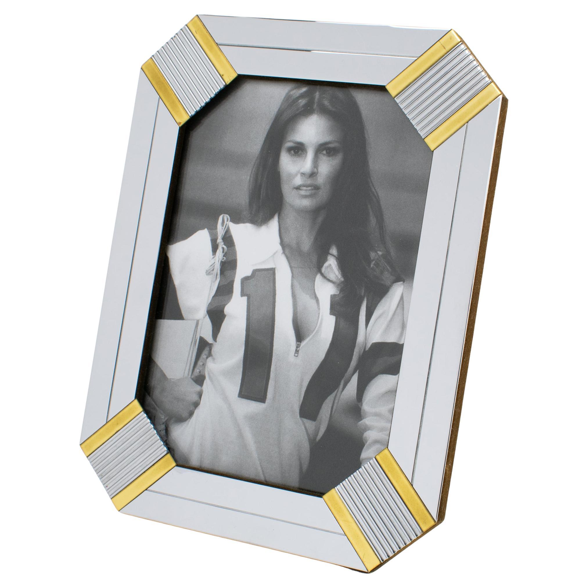 Noel BC Geometric Brass and Chrome Picture Frame, Italy circa 1970 For Sale