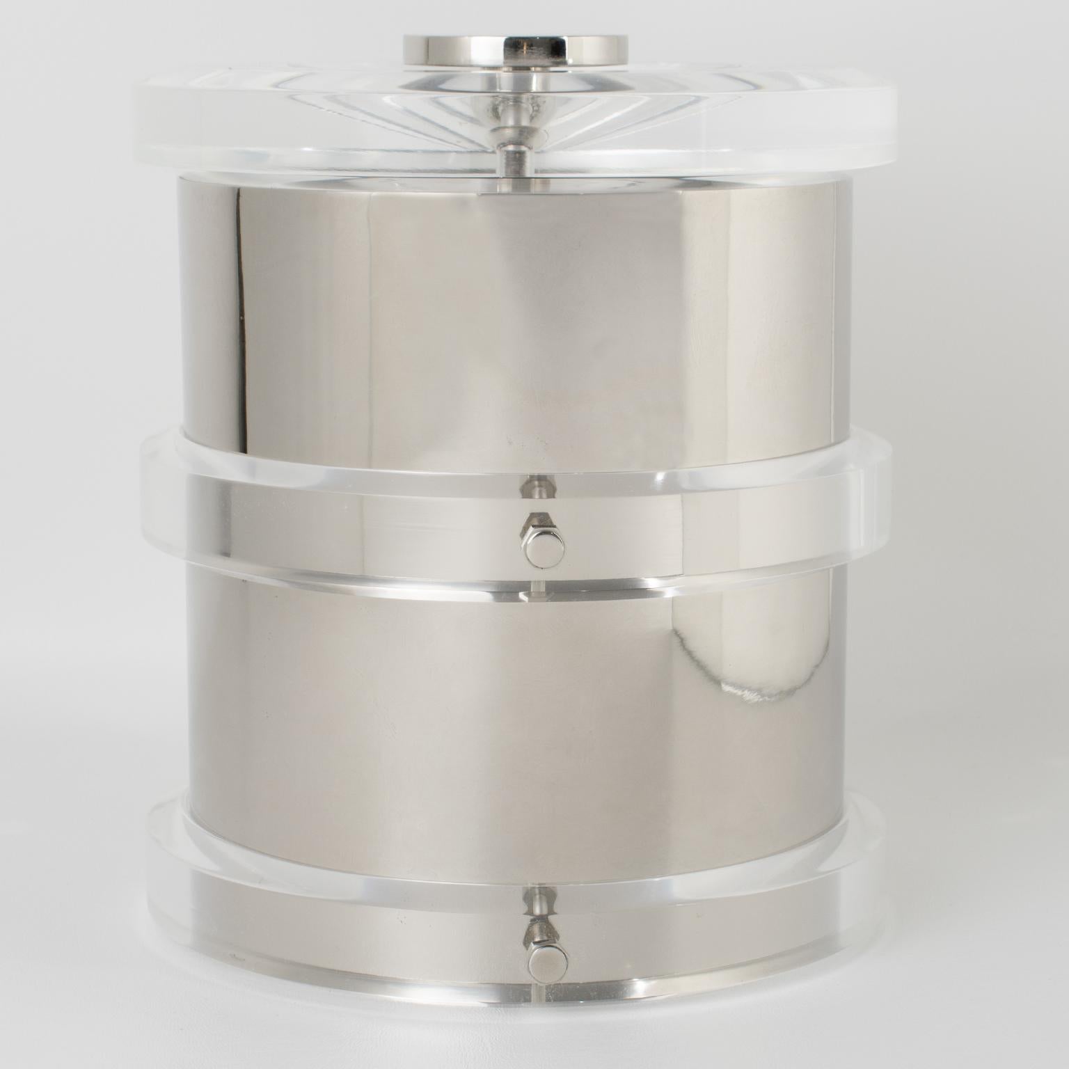 Noel BC Modernist Barware Chrome and Lucite Ice Bucket, circa 1980 In Excellent Condition For Sale In Atlanta, GA