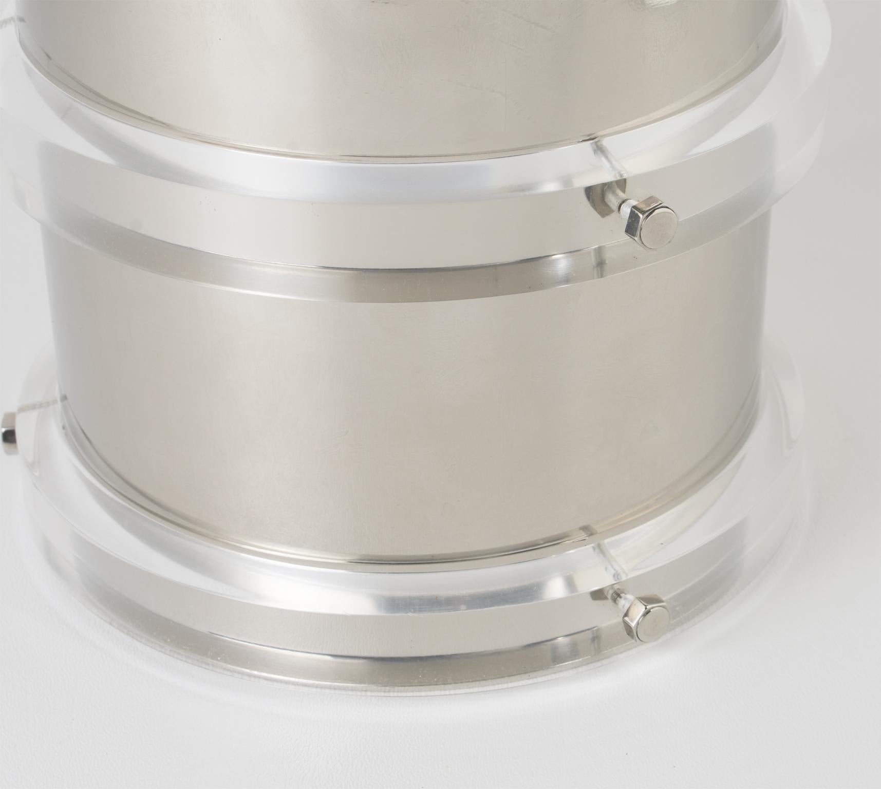 Late 20th Century Noel BC Modernist Barware Chrome and Lucite Ice Bucket, circa 1980 For Sale