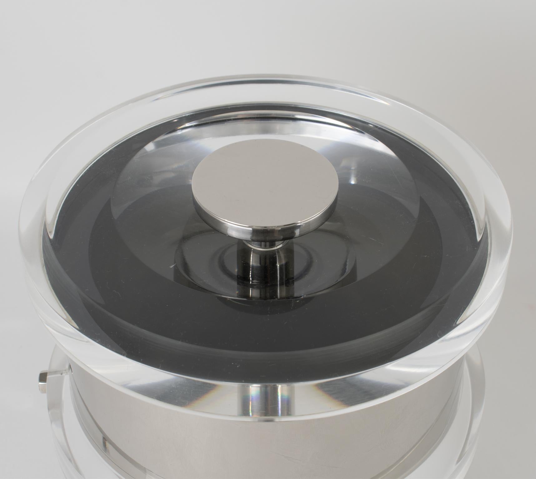 Metal Noel BC Modernist Barware Chrome and Lucite Ice Bucket, circa 1980 For Sale