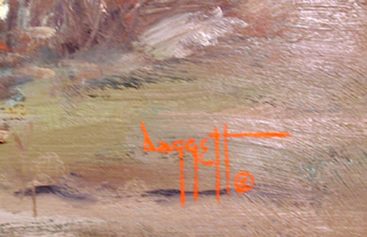 Avvicinamento di un cavaliere, pittura a olio western di Noel Daggett in vendita 3