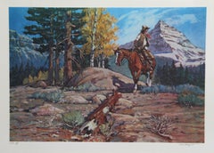 Vintage A Last Look Back, American Western Art Lithograph by Noel Daggett