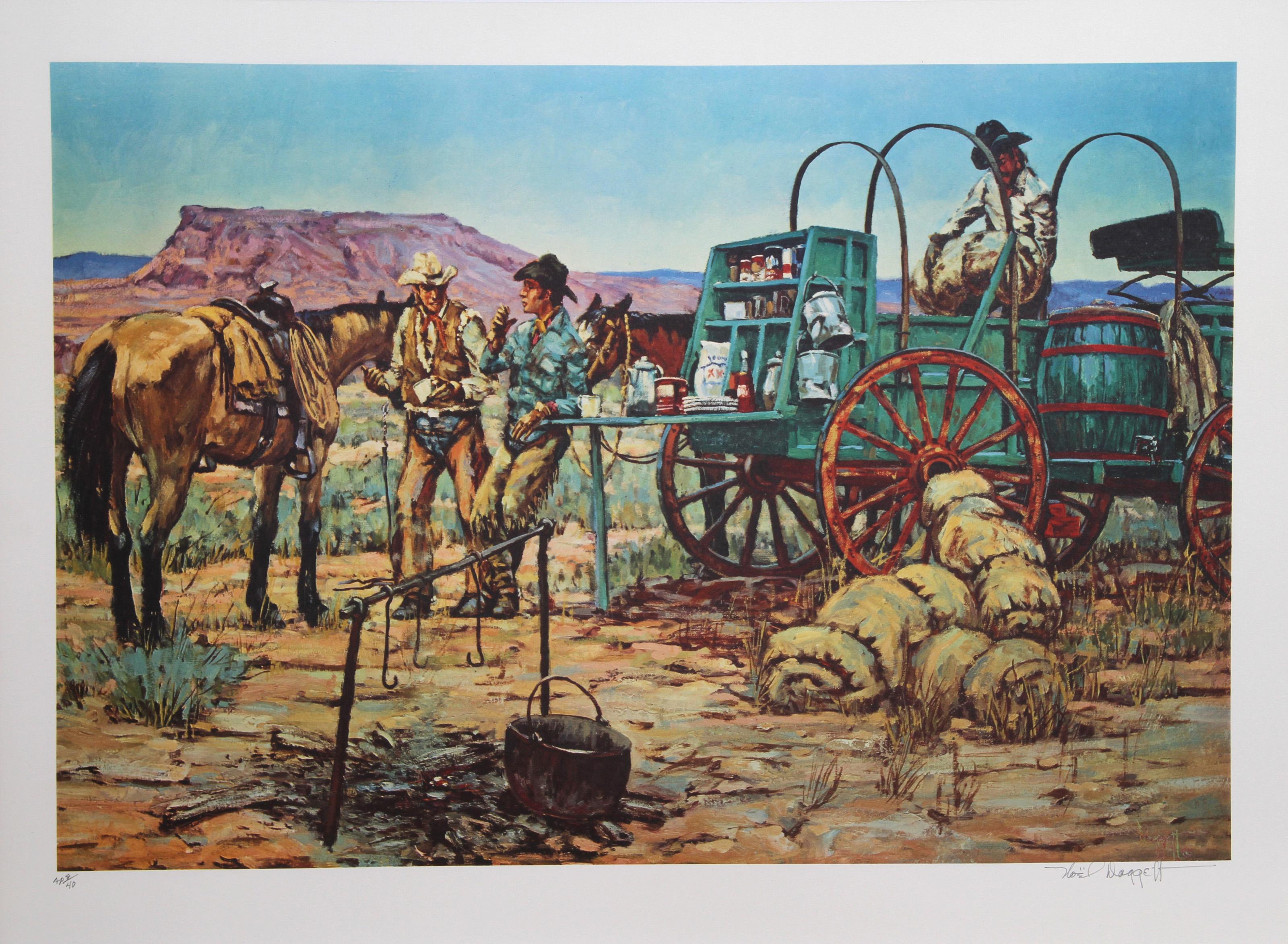 Noel Daggett, americano (1925 - 2005) - Let's Move 'Em, Anno:  circa 1979, Medio:  Litografia, firmata e numerata a matita, Edizione:  300, AP 40, Dimensioni immagine:  18,5 x 27 pollici, Dimensioni:  22 in. x 30 in. (55,88 cm x 76,2 cm),