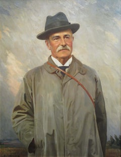 Large Antique English Portrait Oil Painting of American Louis de Luze Simonds