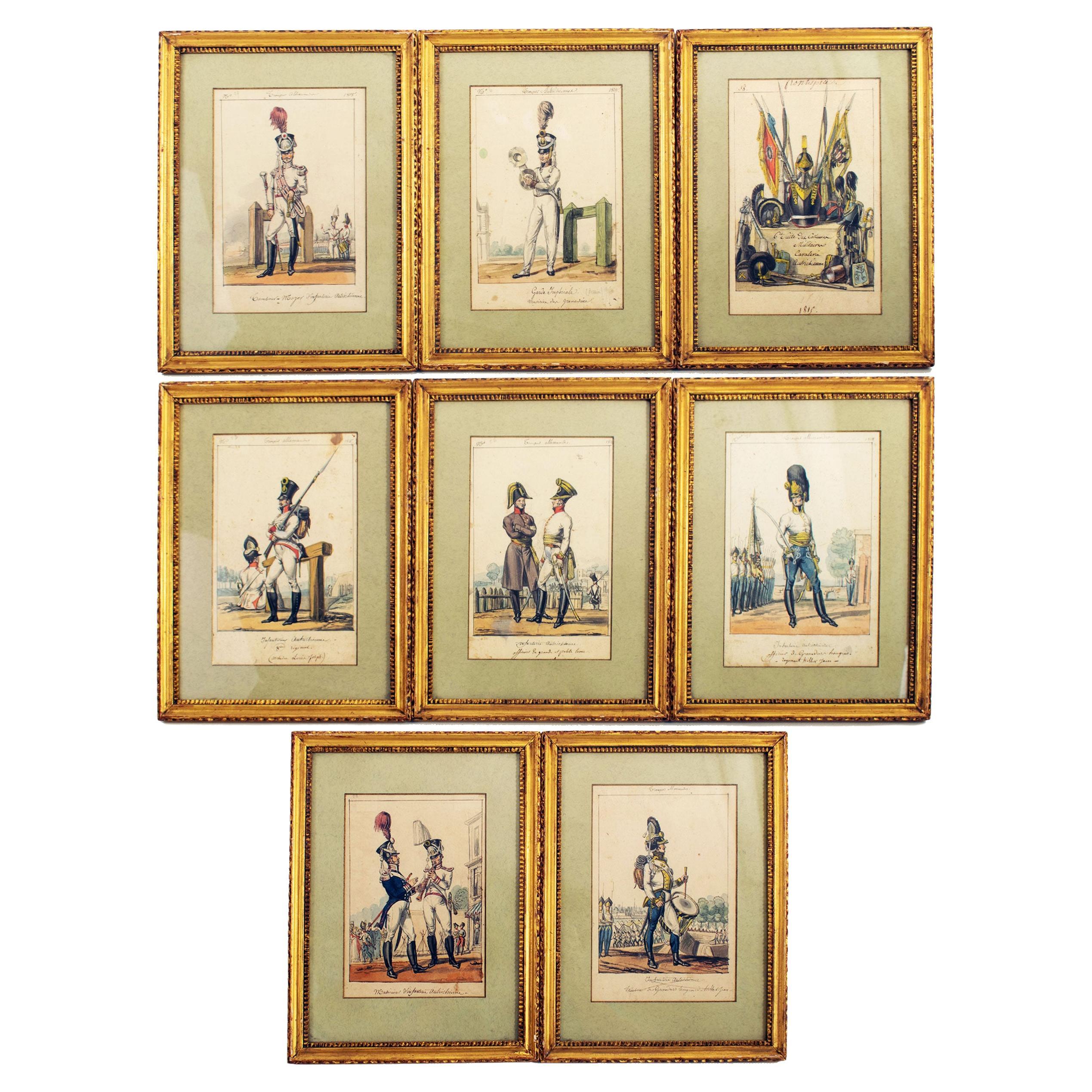 Noel Dieudonne Finart (1797-1852), important set of 8 watercolours, dated 1815