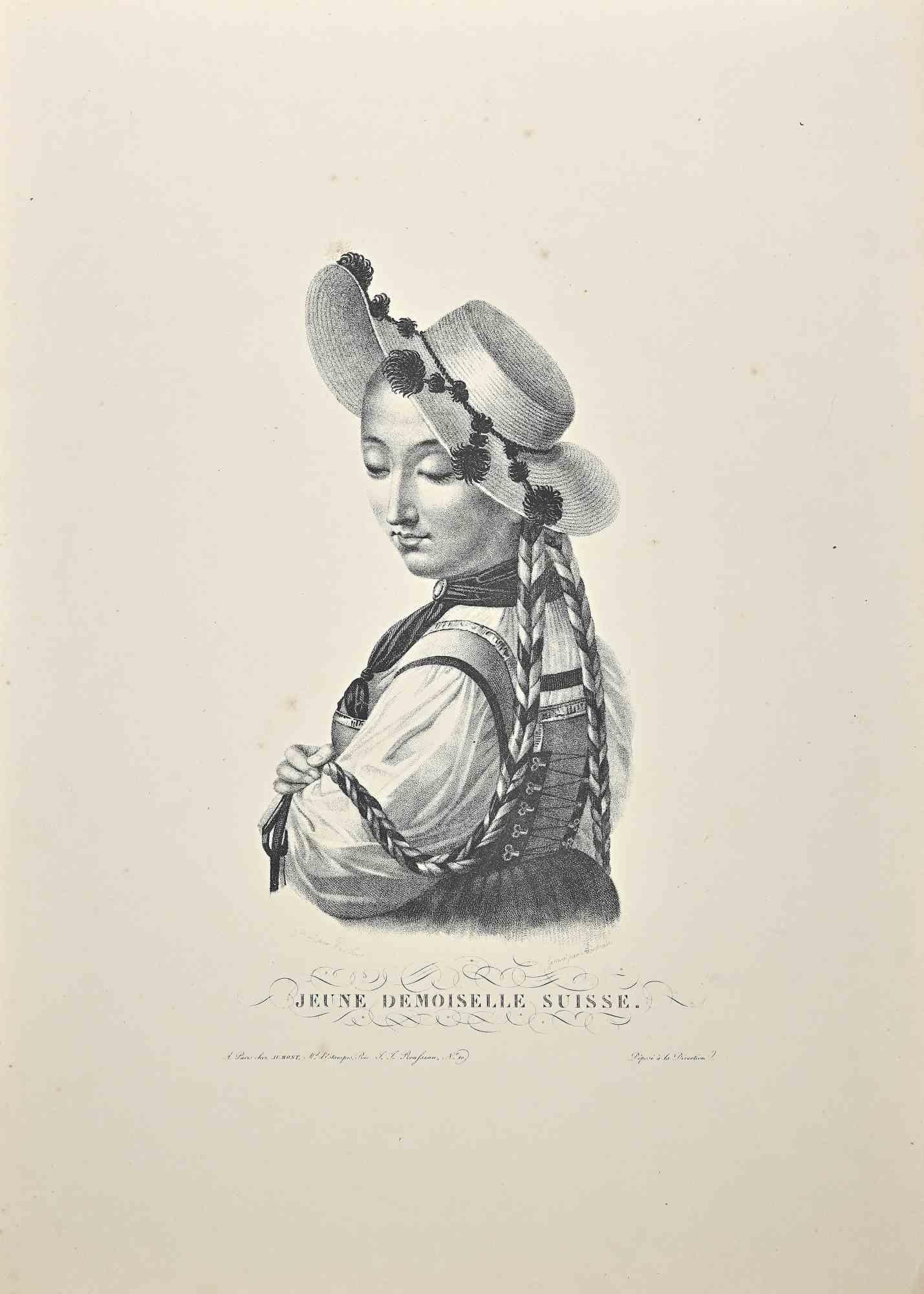 Noel François Bertrand Portrait Print - Jeune Demoiselle Suisse - Etching by N.F. Bertrand - 19th Century
