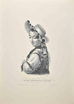 Jeune Demoiselle Suisse – Radierung von N.F. Bertrand – 19. Jahrhundert