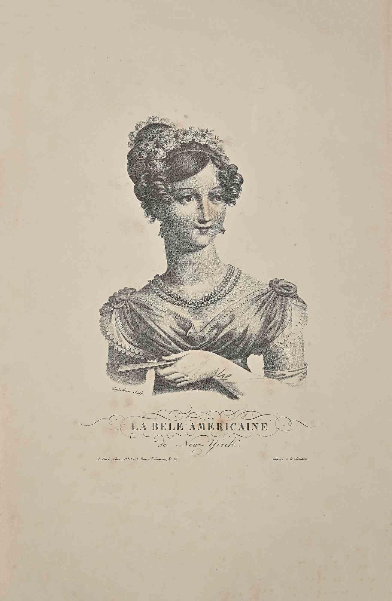 Noel François Bertrand Figurative Print - The American Beauty  - Etching by N.F. Bertrand - 19th Century