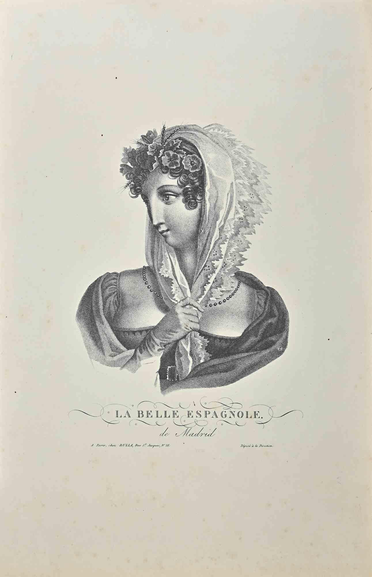 Noel François Bertrand Figurative Print - The Spanish Beauty - Etching by N.F. Bertrand - 19th Century