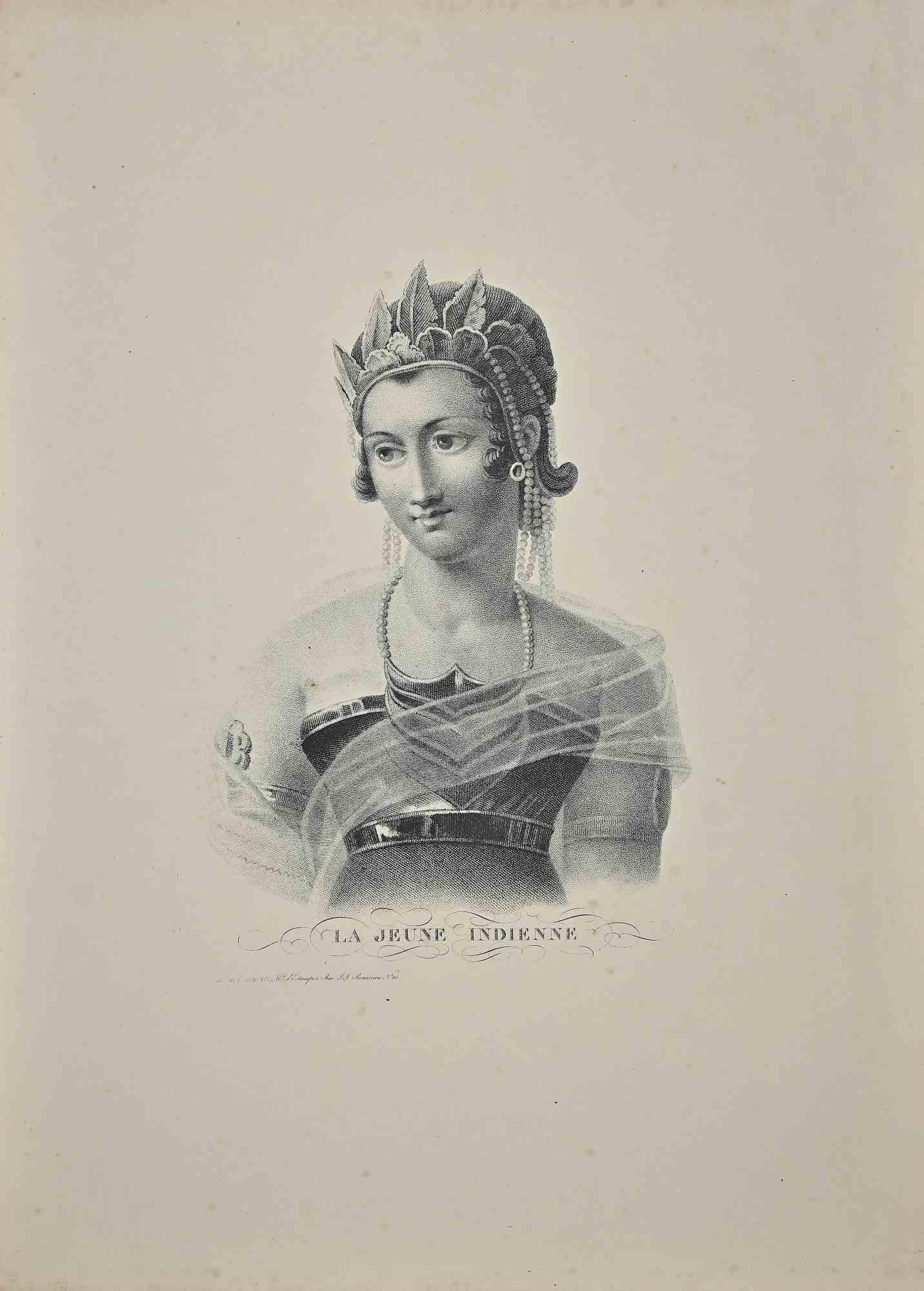 Figurative Print Noel François Bertrand - Jeune fille indienne - Gravure par N.F. A Bertrand - 19ème siècle