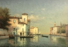 20th Century Framed Venetian View Oil Painting, 28.25x38.25"