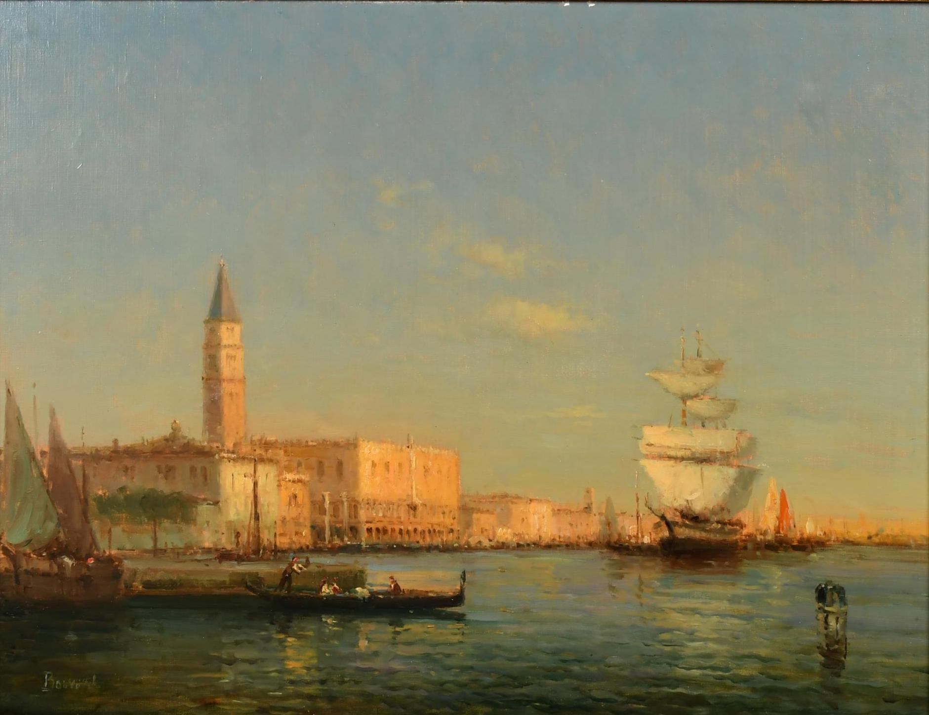 Quadro ad olio Scena di Venezia di Georges Noel Bouvard (francese, 1912-1972) - Painting di Noel Georges Bouvard