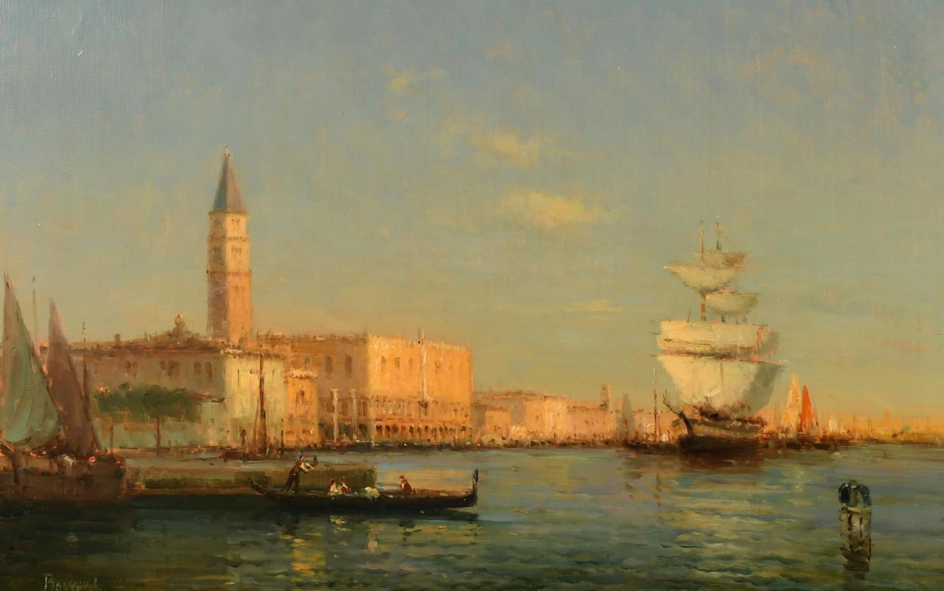 Quadro ad olio Scena di Venezia di Georges Noel Bouvard (francese, 1912-1972) - Painting Scuola francese di Noel Georges Bouvard