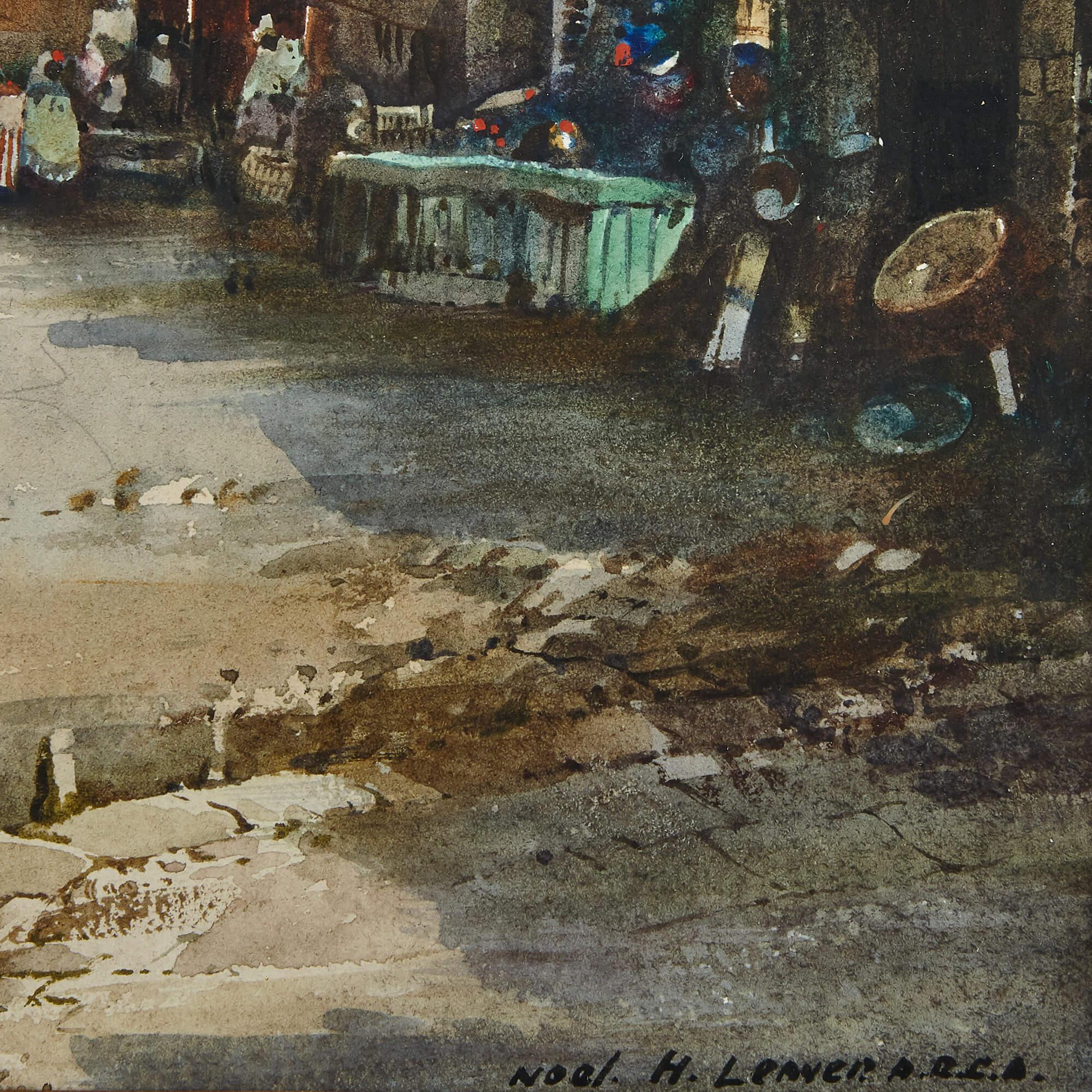 Pair of Orientalist watercolours of North African street scenes by Leaver
English, early 20th Century
Frame: Height 57cm, width 46cm, depth 3cm
Sheet: Height 37cm, width 27cm

The beautiful paintings in this pair demonstrate the talent of the