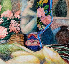 Surreale abstrakte Meditation, Figuren und Blumen