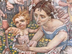 Pre-Raphaelite Style Painting of Mothers and Babies in WWII