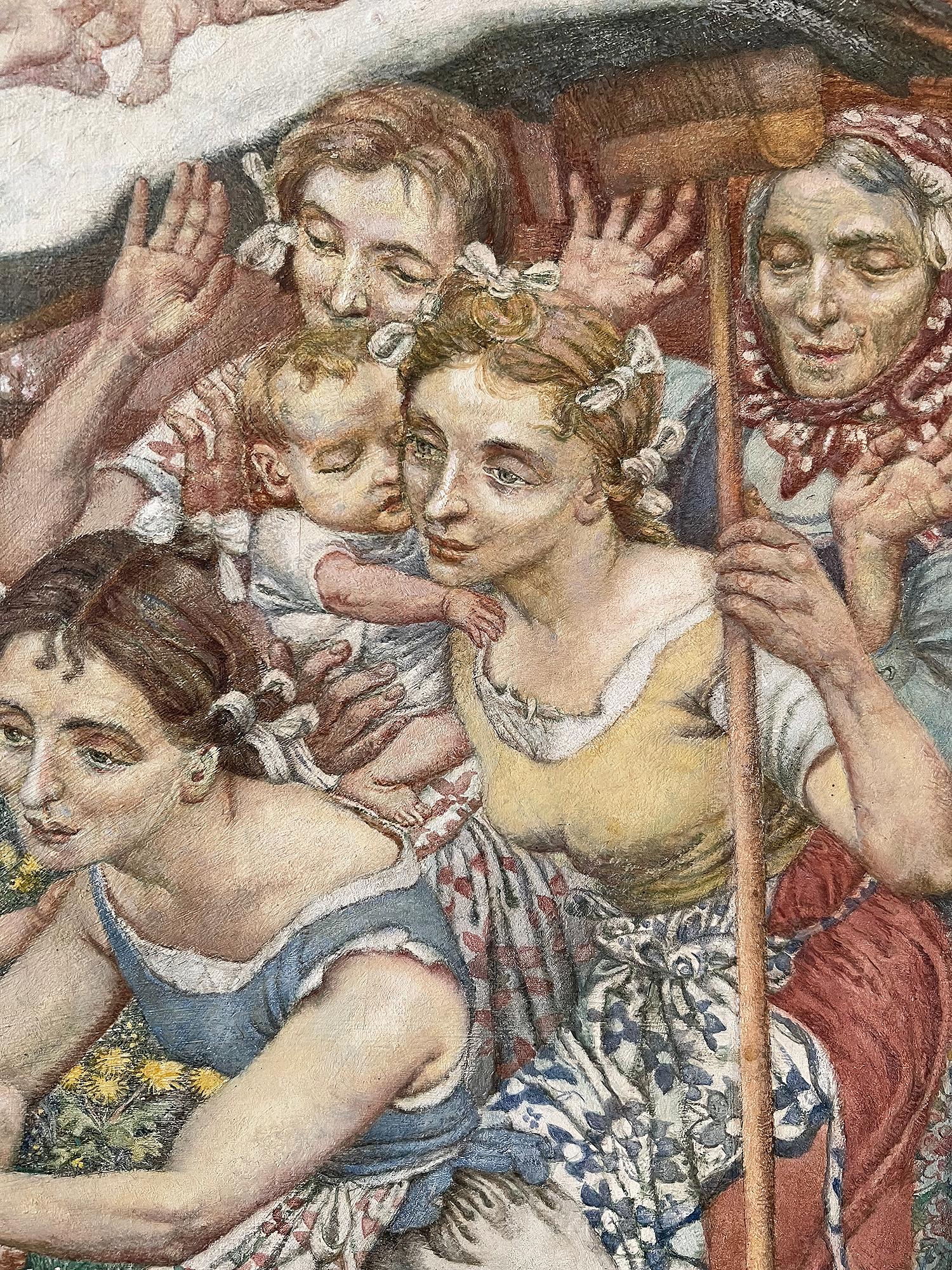  Präraffaelitisches Gemälde von Müttern und Babys im Stil des Zweiten Weltkriegs (Präraphaelismus), Painting, von Noel Laura Nisbet