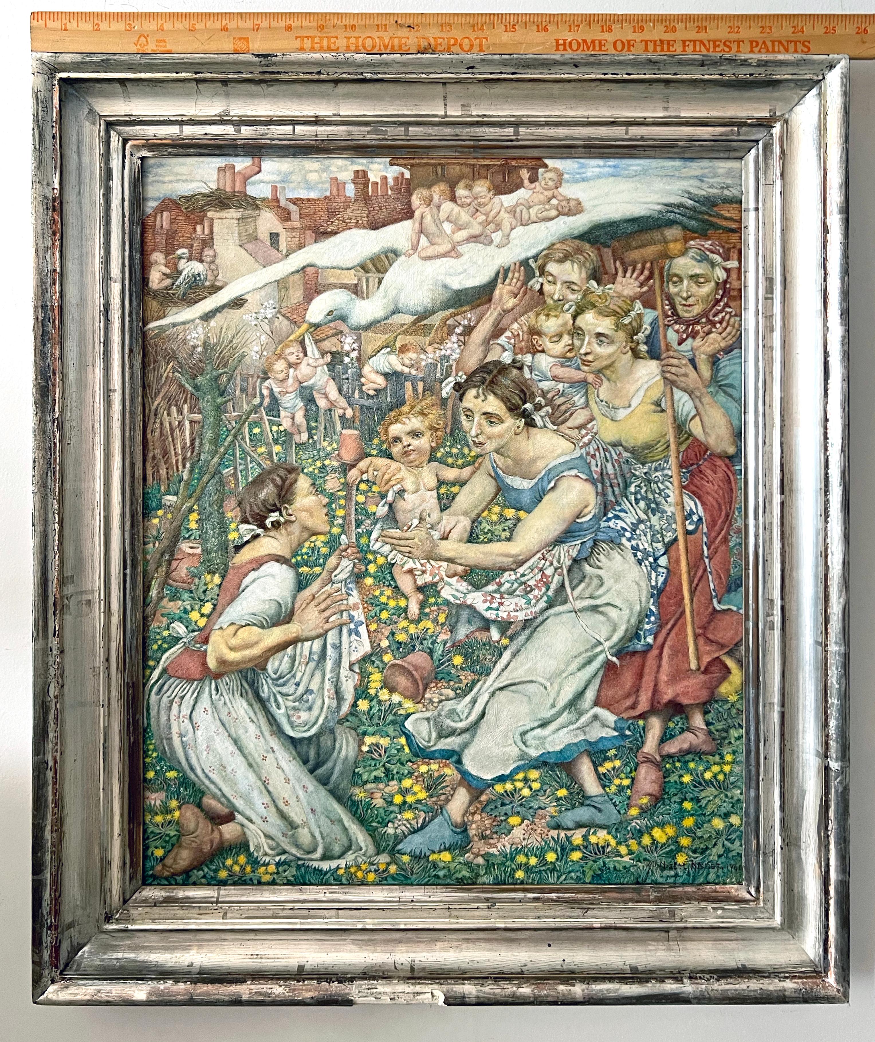  Pre-Raphaelite Style Painting of Mothers and Babies in WWII For Sale 5