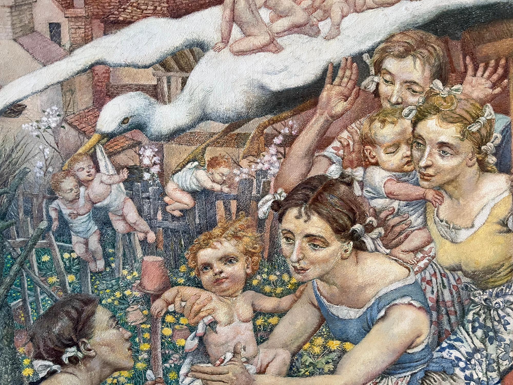  Präraffaelitisches Gemälde von Müttern und Babys im Stil des Zweiten Weltkriegs im Angebot 5