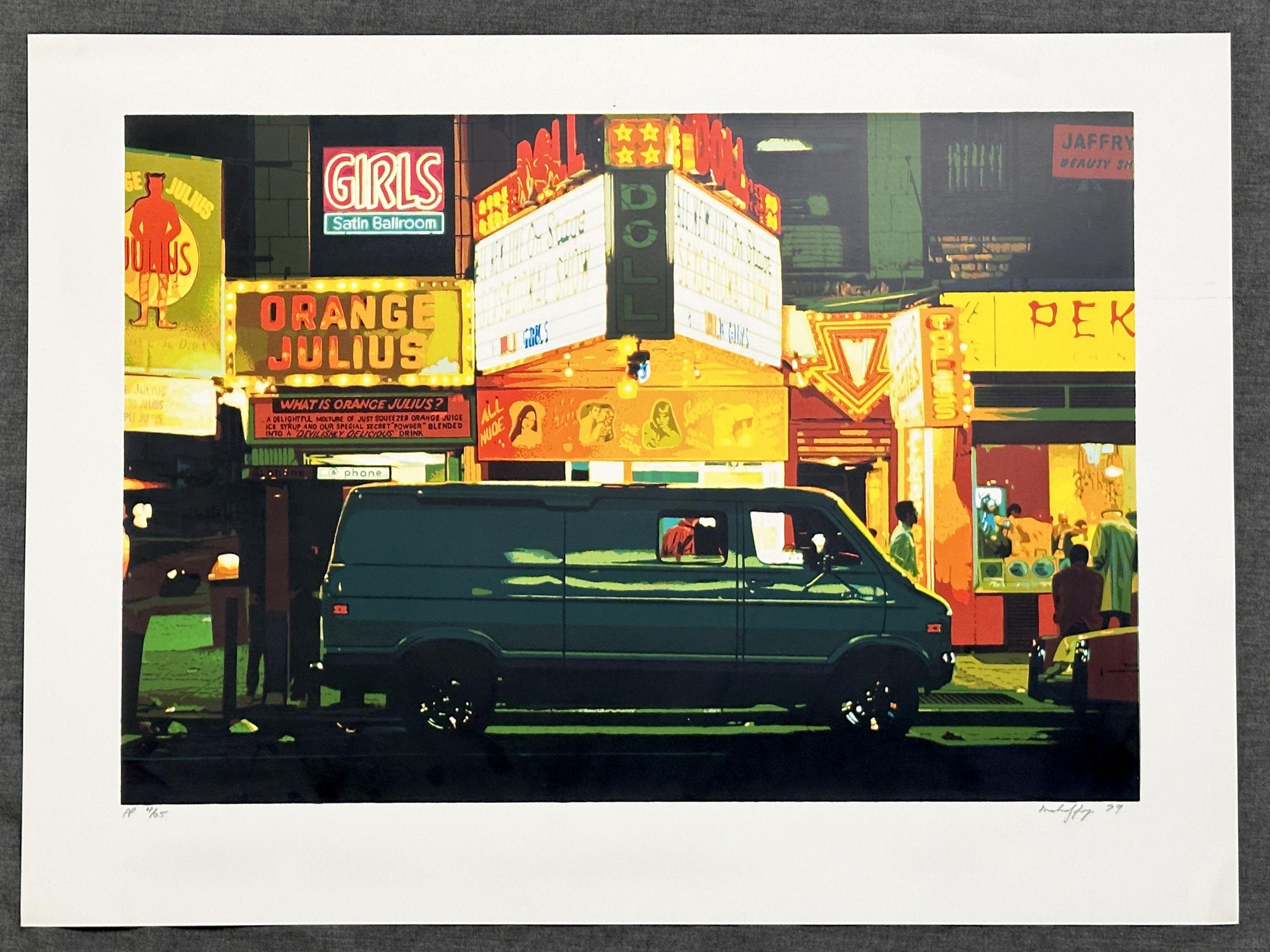 Night, Times Square 1979 Signed Limited Edition Screen Print - White Landscape Print by Noel Mahaffey 