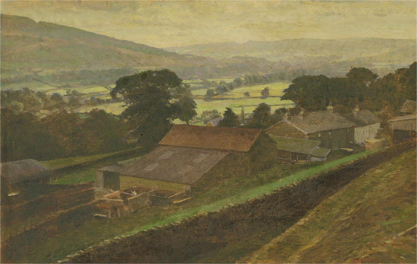 Noel Shepherdson (1935) - 1991, huile, ferme au-dessus de Sedbergh 1