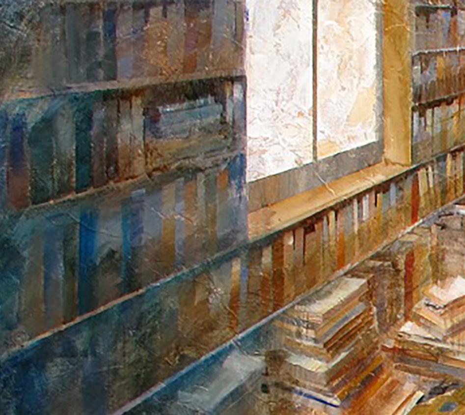 Espai Literari XIII - 21. Jahrhundert, Zeitgenössisch, figürlich, Ölfarbe, Modernismus – Painting von Noemi Martín