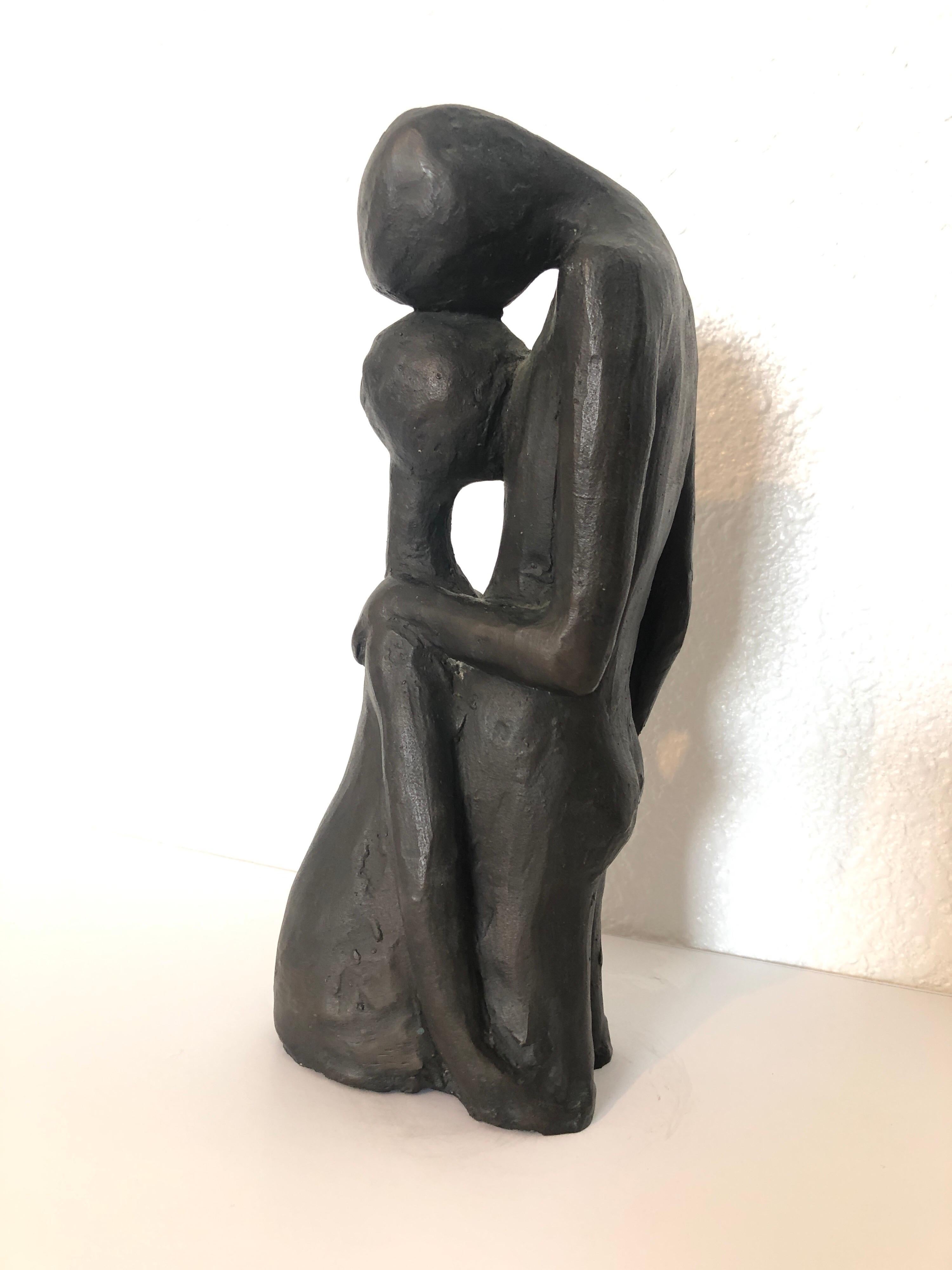 Noemi Schindler Figurative Sculpture - Israeli Bronze Modernist Sculpture Lovers Embracing Kibbutz Social Realist Art