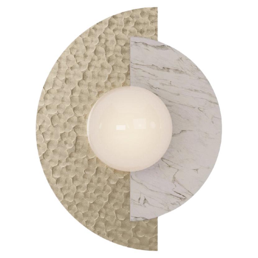 Noemi Wall Lamp: Elegant Marble Backplate with Brass Detailing and Glass Shade For Sale