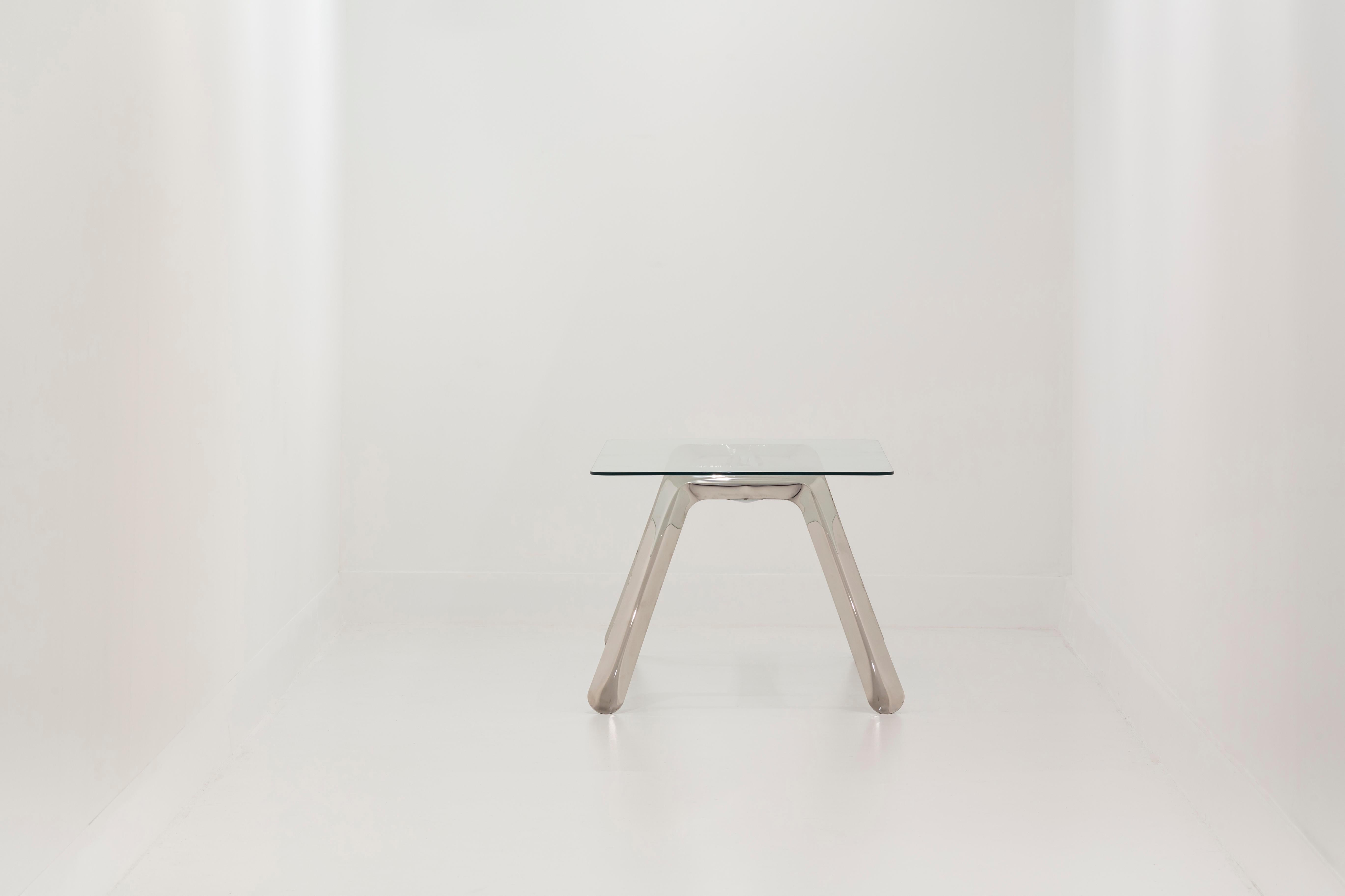 Nogi Table Base Polished Stainless Steel Writing Table by Zieta In New Condition For Sale In Beverly Hills, CA