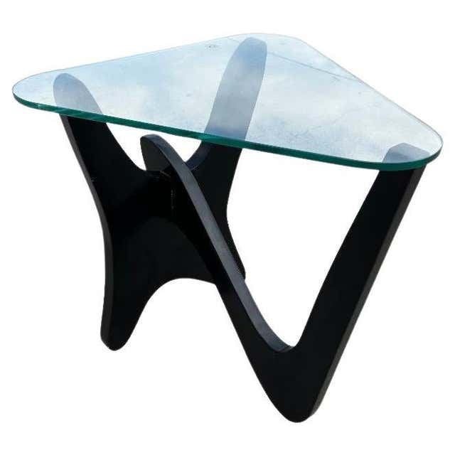 Noguchi Style Triangle Glass Top Wide Side Table For Sale at 1stDibs