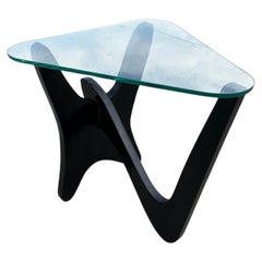 Retro Noguchi Style Biomorphic "Airplane" Side Table w/ Triangle Glass Top