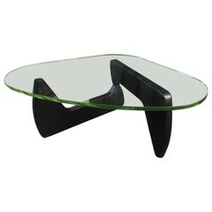 Vintage Noguchi Style Glass and Wood Coffee Table