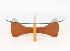 Noguchi Style Glass Top & Wood Coffee Table